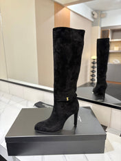 YSL 26S KNEE-HIGH BOOTS 95 MM IN BLACK SUEDE