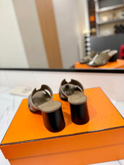 HM 26S HELIA SANDAL 70MM IN OLIVE BROWN EPSOM CALFSKIN