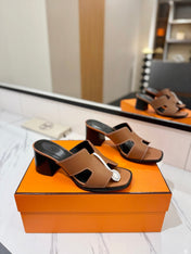 HM 26S HELIA SANDAL 70MM IN BROWN AND BLACK CALFSKIN