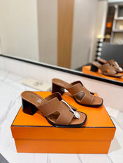 HM 26S HELIA SANDAL 70MM IN CARAMEL BROWN CALFSKIN