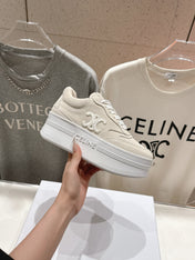 BLOCK SNEAKERS WITH EMBROIDERED TRIOMPHE IN PARCHMENT BEIGE SUEDE