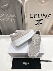 BLOCK SNEAKERS WITH EMBROIDERED TRIOMPHE IN MALIBU BEIGE SUEDE