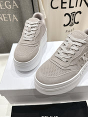 BLOCK SNEAKERS WITH EMBROIDERED TRIOMPHE IN MALIBU BEIGE SUEDE