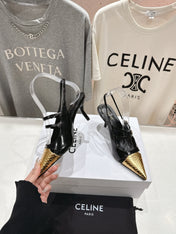 JUDY DOUBLE STRAP MARY JANE SLINGBACK 65MM IN BLACK SHINY CALFSKIN AND GOLD SNAKE EMBOSSED LEATHER