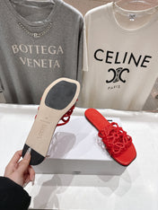 LOEWE 26S PETAL ANAGRAM SLIDE IN DARK RED CALFSKIN