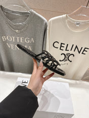 LOEWE 26S PETAL ANAGRAM SLIDE IN BLACK PATENT CALFSKIN