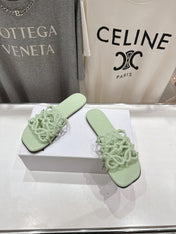 LOEWE 26S PETAL ANAGRAM SLIDE IN SAGE GREEN CALFSKIN