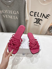 LOEWE 26S PETAL ANAGRAM SLIDE IN DARK ROSE PINK CALFSKIN