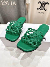 LOEWE 26S PETAL ANAGRAM SLIDE IN GREEN CALFSKIN