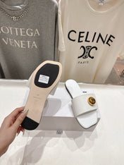 LOEWE 26S PEBBLE SLIDE IN WHITE CALFSKIN GOLD HARDWARE