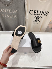 LOEWE 26S PEBBLE SLIDE IN BLACK CALFSKIN GOLD HARDWARE
