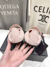 PRADA 25S COLLAPSE RE NYLON AND SUEDE BALLERINAS IN BABY PINK