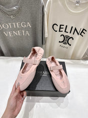 PRADA 25S COLLAPSE RE NYLON AND SUEDE BALLERINAS IN BABY PINK