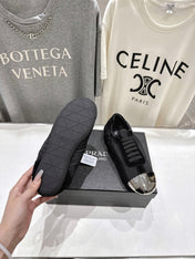 PRADA 25S COLLAPSE RE NYLON AND SUEDE SNEAKERS IN BLACK WITH METAL TOECAP