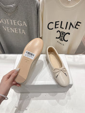 CELINE 26S BALLET FLATS IN CREAM WHITE CALFSKIN WITH BOW