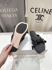 LOEWE 26S MULE LOAFERS IN DARK GREY CALFSKIN AND FABRIC KNOT DETAIL