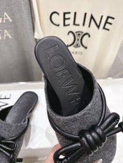 LOEWE 26S MULE LOAFERS IN DARK GREY CALFSKIN AND FABRIC KNOT DETAIL