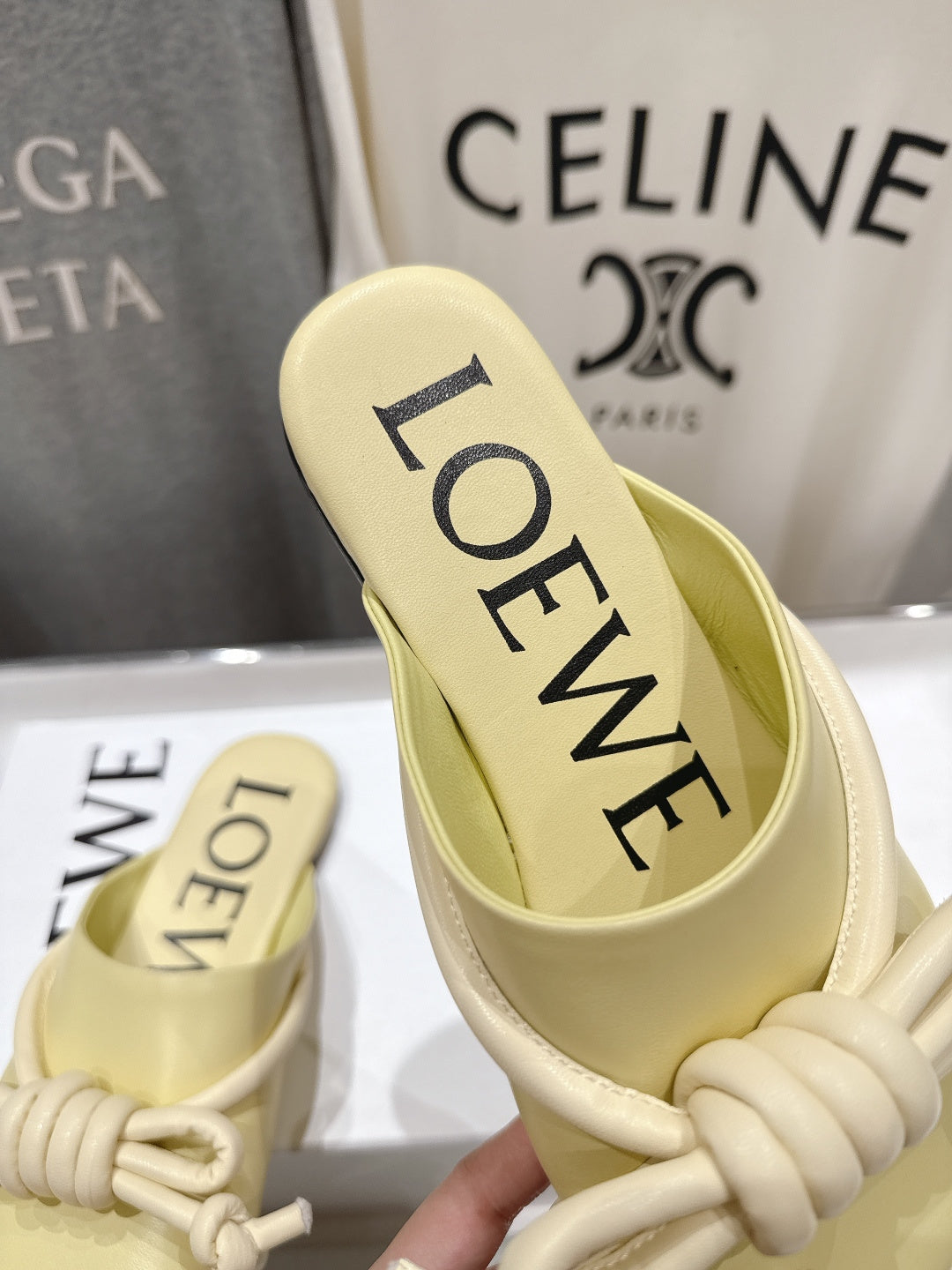 LOEWE 26S MULE LOAFERS IN BUTTER YELLOW CALFSKIN KNOT DETAIL