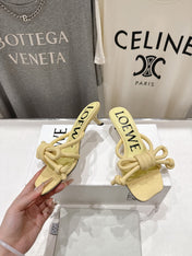 LOEWE 26S KITTEN HEEL KNOT SANDALS IN BUTTER YELLOW CALFSKIN