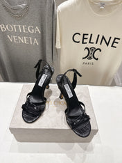JIMMY CHOO 26S HIGH-HEELED SANDALS 100 MM IN BLACK CROC-EMBOSSED LAMBSKIN