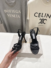 JIMMY CHOO 26S HIGH-HEELED SANDALS 100 MM IN BLACK LAMBSKIN