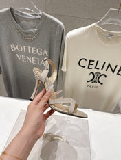 JIMMY CHOO 26S HIGH-HEELED SANDALS 100 MM IN LIGHT BEIGE GLITTER FABRIC