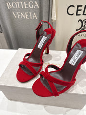 JIMMY CHOO 26S HIGH-HEELED SANDALS 100 MM IN RED VELVET