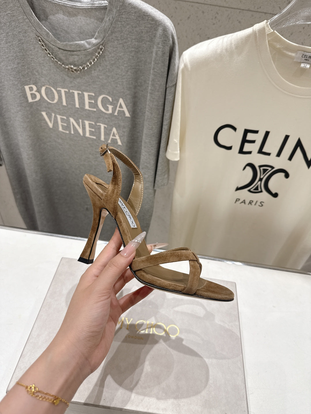 JIMMY CHOO 26S HIGH-HEELED SANDALS 100 MM IN BROWN SUEDE