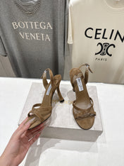 JIMMY CHOO 26S HIGH-HEELED SANDALS 100 MM IN BROWN SUEDE