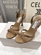 JIMMY CHOO 26S HIGH-HEELED SANDALS 100 MM IN BROWN SUEDE