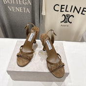 JIMMY CHOO 26S HIGH-HEELED SANDALS 100 MM IN BROWN SUEDE
