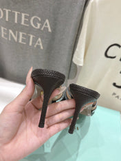 AQUAZZURA 26S HEEL SANDALS 80 MM IN BLACK CANVAS WITH CRYSTALS
