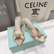 AQUAZZURA 26S HEEL SANDALS 80 MM IN BEIGE SATIN CRYSTAL-EMBELLISHED SPHERE