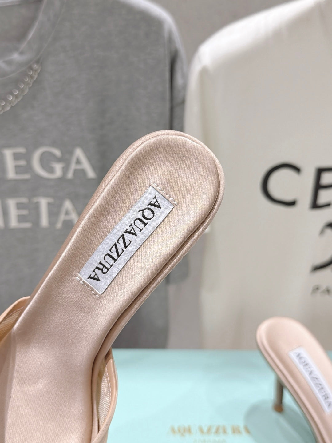 AQUAZZURA 26S HEEL SANDALS 80 MM IN BEIGE SATIN CRYSTAL-EMBELLISHED SPHERE