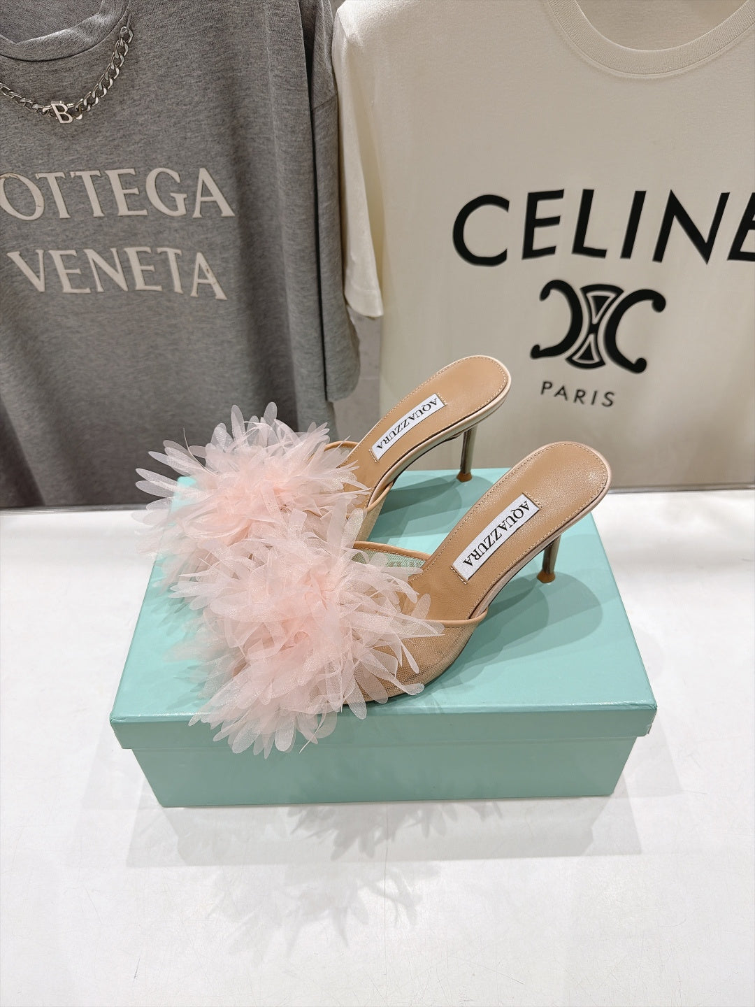 AQUAZZURA 26S BOUQUET HEELED SANDALS 80 MM IN BEIGE SATIN & CALFSKIN