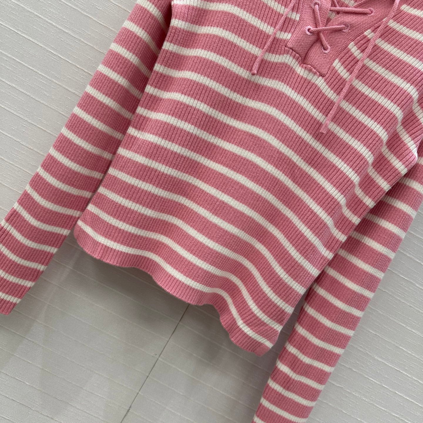 DIOR PINK STRIPED LONG-SLEEVE KNIT SWEATER