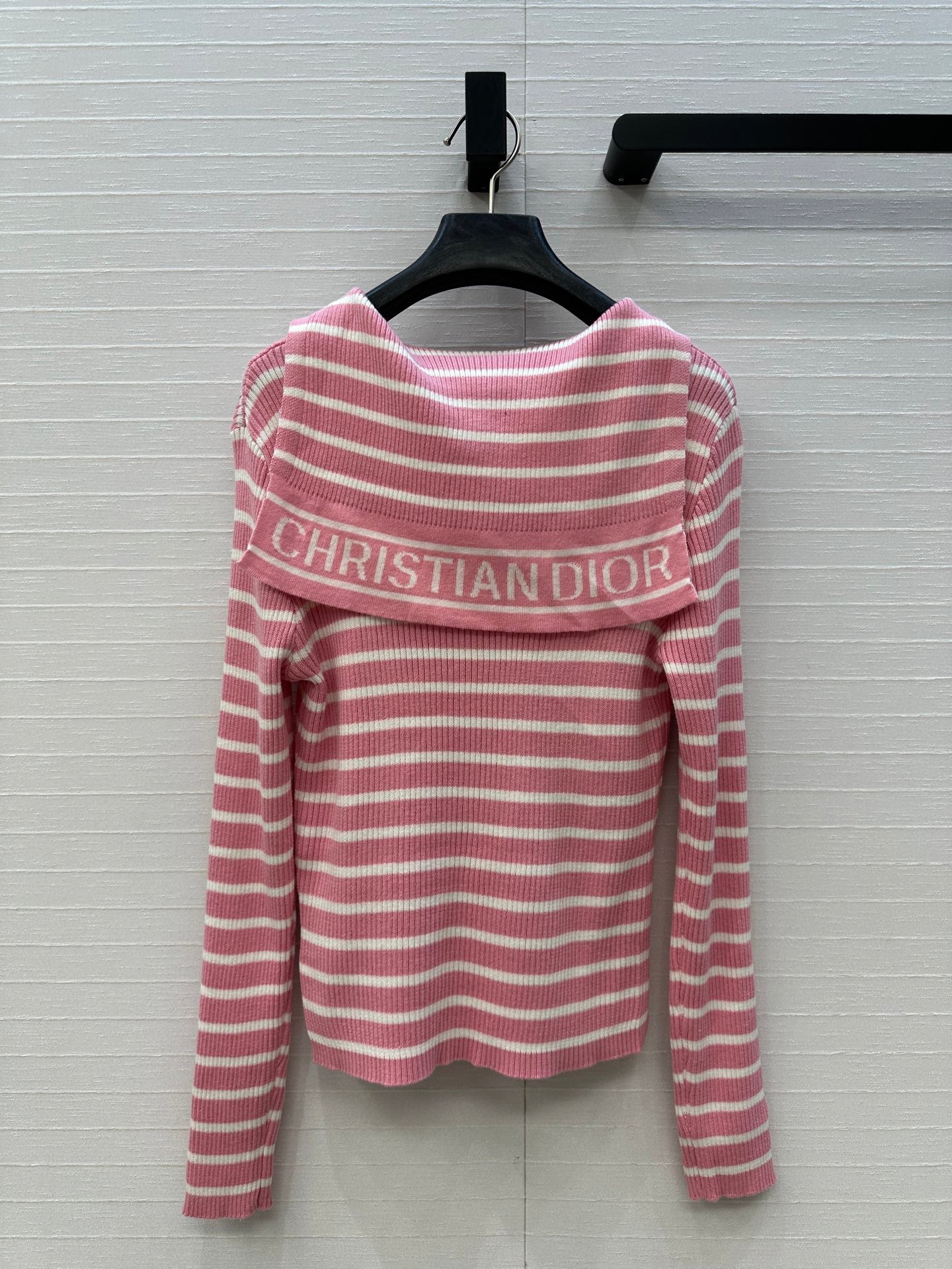 DIOR PINK STRIPED LONG-SLEEVE KNIT SWEATER