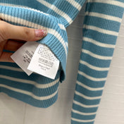 DIOR MUTED BLUE-GREY STRIPED LONG-SLEEVE KNIT SWEATER