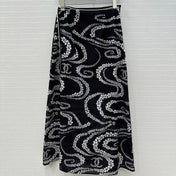 CC 25 Wave Pattern Long Skirt Black Silk Cotton