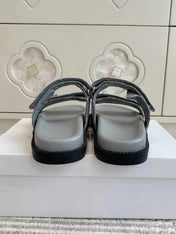 LV TWO-STRAP SANDALS 25S IN GREY DENIM AND CALFSKIN  WITH SILVER HARDWARE