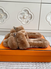 HM 25S ECLAIR SANDAL IN BROWN SHEARLING WITH SILVER HARDWARE