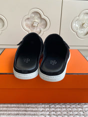 HM 25S MULES IN BLACK SUEDE WITH SILVER HARDWARE