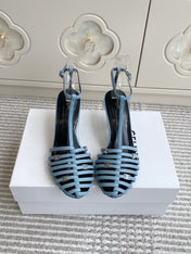 CELINE 26S CLEA TRIOMPHE GLADIATOR HEEL SANDALS 60 MM IN SKY BLUE LAMBSKIN