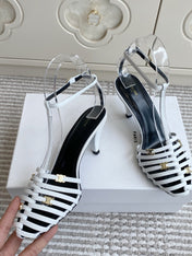 CELINE 26S CLEA TRIOMPHE GLADIATOR HEEL SANDALS 60 MM IN WHITE LAMBSKIN