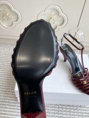 CELINE 26S CLEA TRIOMPHE GLADIATOR HEEL SANDALS 60 MM IN DARK RED LAMBSKIN