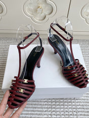 CELINE 26S CLEA TRIOMPHE GLADIATOR HEEL SANDALS 60 MM IN DARK RED LAMBSKIN