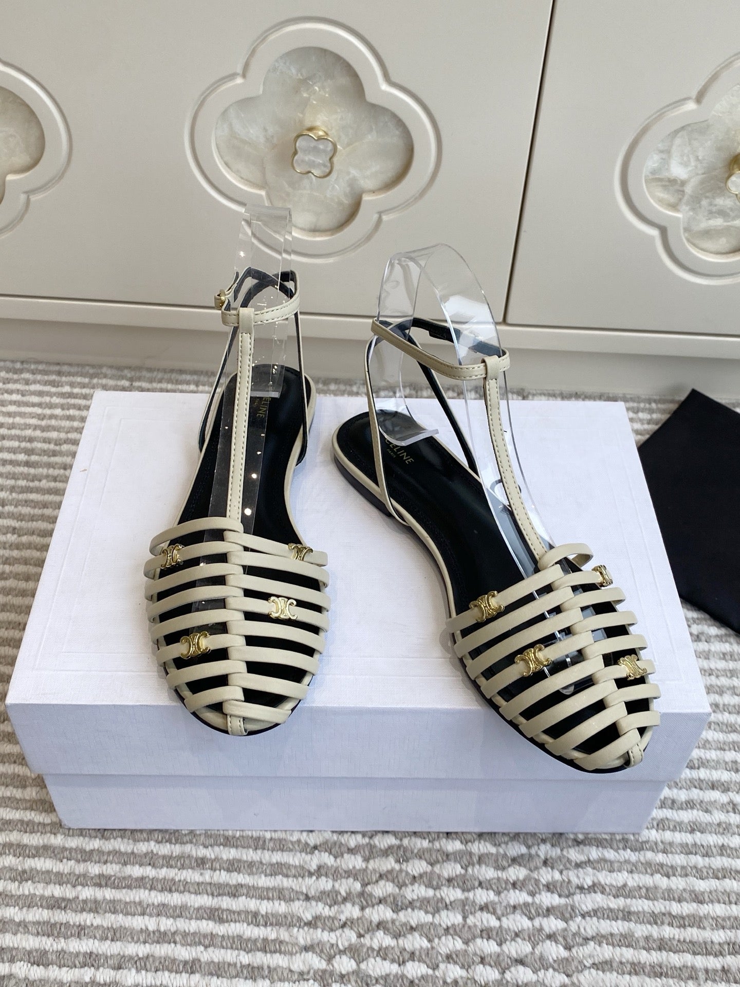 CELINE 26S CLEA TRIOMPHE GLADIATOR SANDALS IN BEIGE LAMBSKIN