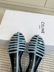 CELINE 26S CLEA TRIOMPHE GLADIATOR SANDALS IN SKY BLUE LAMBSKIN