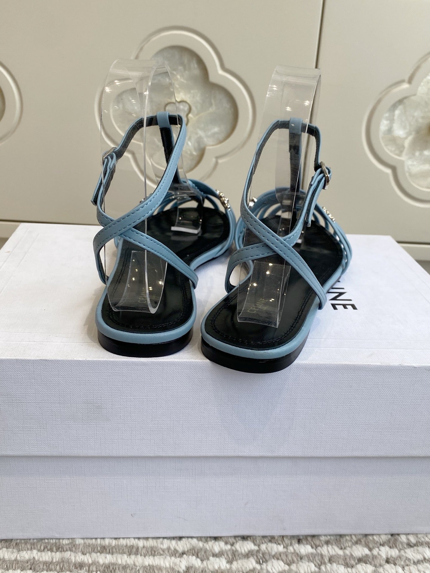 CELINE 26S CLEA TRIOMPHE GLADIATOR SANDALS IN SKY BLUE LAMBSKIN