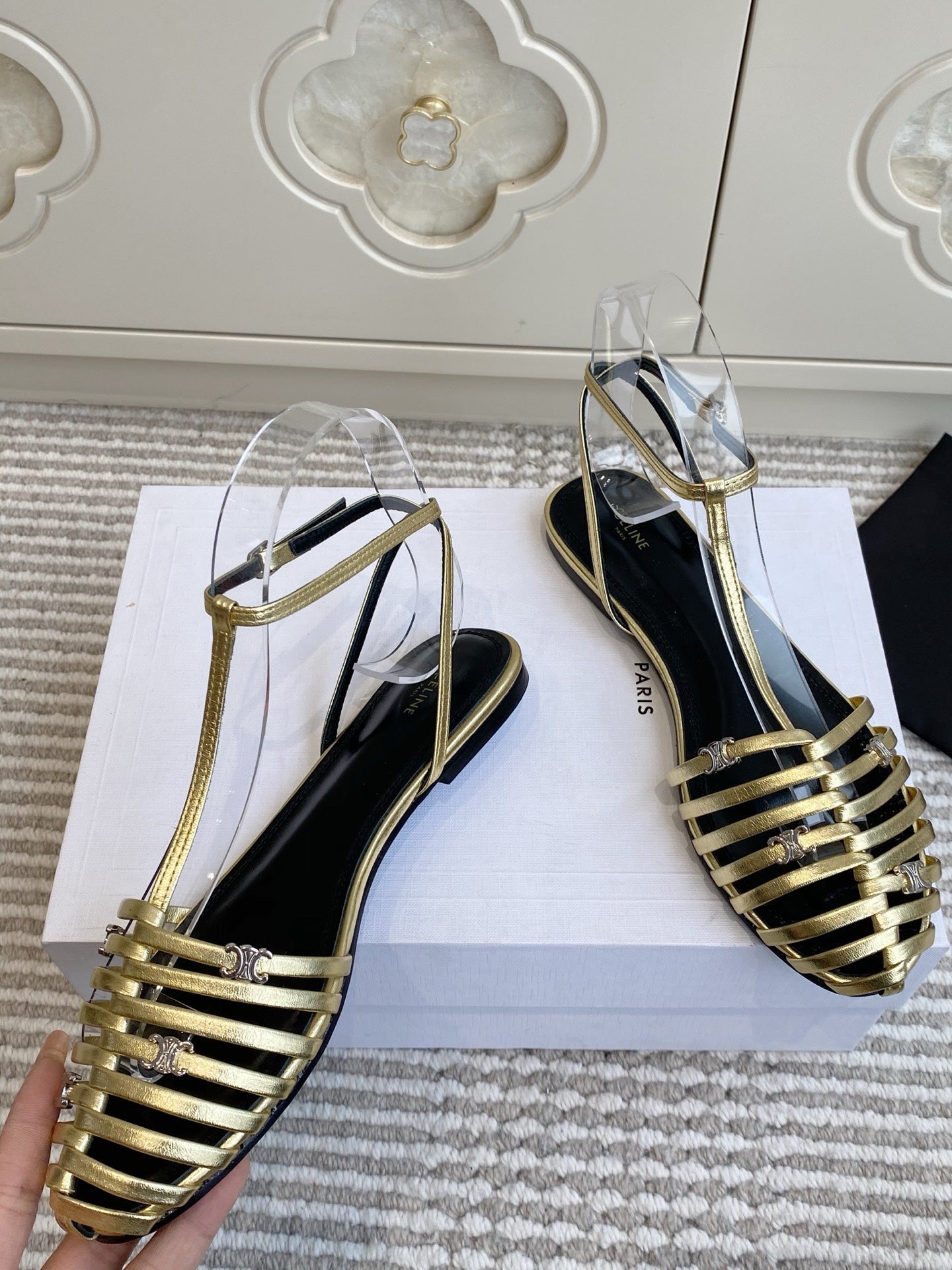 CELINE 26S CLEA TRIOMPHE GLADIATOR SANDALS IN GOLD LAMBSKIN